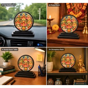Car Dashboard Wooden Ashta Lakshmi Showpiece | 4 X 4.5 Inch Sublimation Printed Decorative Stand | 4 Mm MDF | Home Decor | Made in India (F33350)