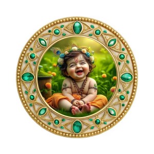Bal Krishna Fridge Magnet Wooden | Glossy Sublimation Print | 4x4 Inch | Strong Magnet Back | Decorative Magnet for Fridge, Almirah & Temple Decor (F23729)