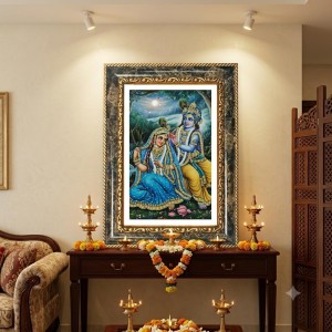 Radhaa Krishna Decorative Photo Frame With White Mount | Premium Wall & Tabletop Picture Frame | Home, Office & Temple Decoration | 8x12 Inch (Pack Of 1) (F31451)