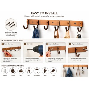 6-Hook Metal Wall Hook Rack with 3 Mounting Screws Included | Heavy Duty Wall Mounted Coat & Towel Hanger | Multipurpose Hook Rail for Clothes, Keys, Bags, Hats & Bathroom Accessories | Copper Finish 6-Hook Metal Wall Hook Rack with 3 Mounting Screws Included | Heavy Duty Wall Mounted Coat & Towel Hanger | Multipurpose Hook Rail for Clothes, Keys, Bags, Hats & Bathroom Accessories | Copper Finish