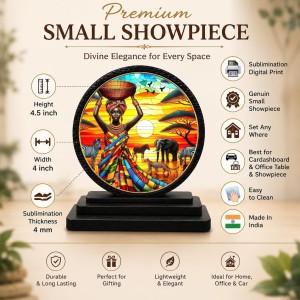 Car Dashboard Wooden African Tribal Art Showpiece | 4 X 4.5 Inch Sublimation Printed Decorative Stand | 4 Mm MDF | Home Decor | Made in India (F33383)