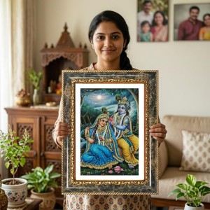 Radhaa Krishna Decorative Photo Frame With White Mount | Premium Wall & Tabletop Picture Frame | Home, Office & Temple Decoration | 8x12 Inch (Pack Of 1) (F31451)
