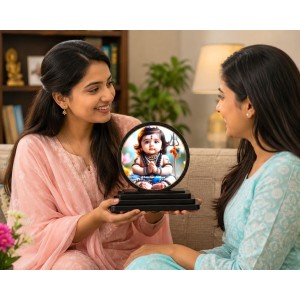 Car Dashboard Wooden Baby Shiva Showpiece | 4 X 4.5 Inch Sublimation Printed Decorative Stand | 4 Mm MDF | Home Decor | Made in India (F33277)