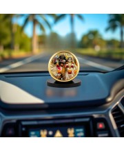 Car Dashboard/Table Top Radhaa Krishna Metal Golden Photo Stand 2x2 Inches, Compact & Stylish Spiritual Display For Car, Home & Office (Pack Of 1) (F24529)