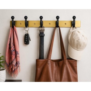 6-Hook Wall Mounted Coat Rack, Heavy Duty Metal Towel & Clothes Hanger with 3 Mounting Screws Included, Multipurpose Wall Hook for Entryway, Bathroom, Bedroom, Kitchen, Office – Black & Gold 6-Hook Wall Mounted Coat Rack, Heavy Duty Metal Towel & Clothes Hanger with 3 Mounting Screws Included, Multipurpose Wall Hook for Entryway, Bathroom, Bedroom, Kitchen, Office – Black & Gold