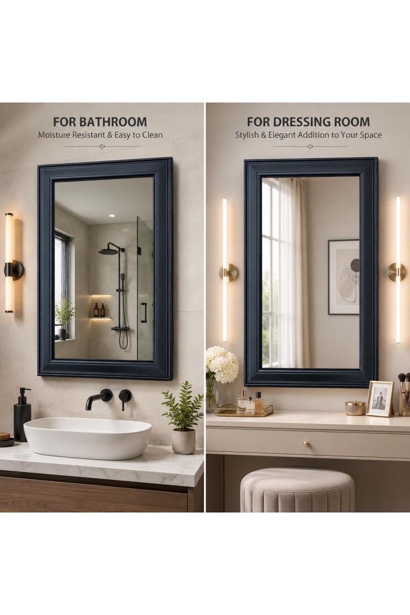 Acrylic Wall Mirror with Black Frame | Lightweight Shatter-Resistant Decorative Mirror for Entryway, Living Room, Bedroom & Bathroom | Durable, Clear Reflection | Wall Mounted Home DÃ©cor