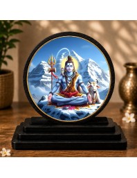 Car Dashboard Wooden Lord Shiva Showpiece | 4 X 4.5 Inch Sublimation Printed Decorative Stand | 4 Mm MDF | Home Decor | Made in India (F33476)