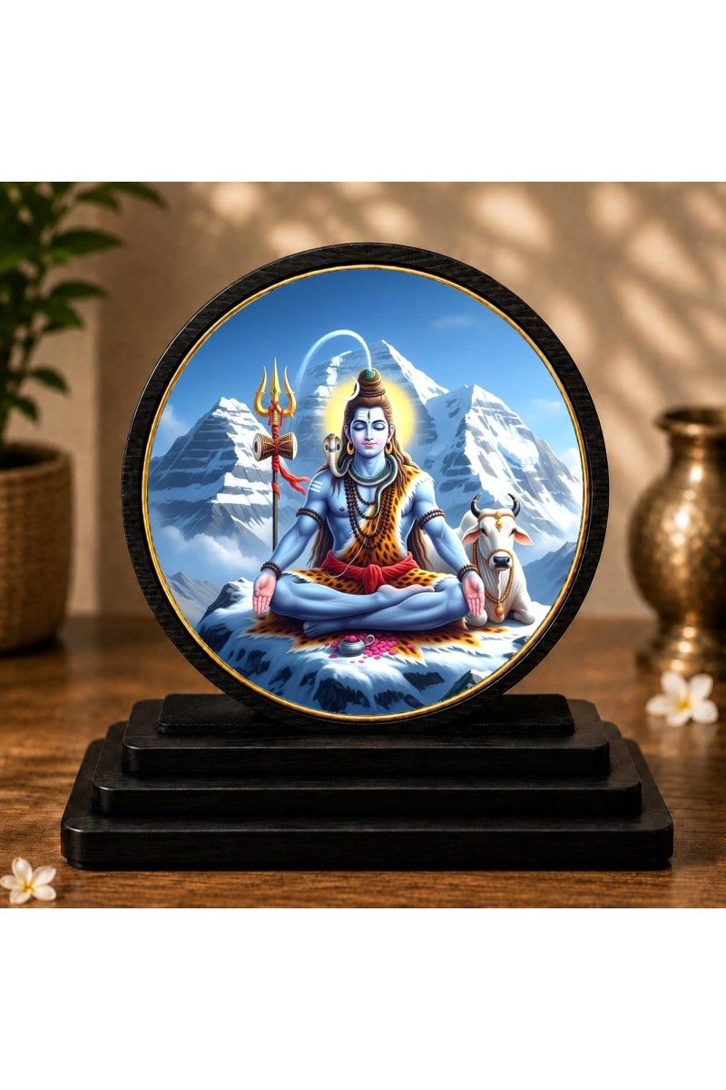 Car Dashboard Wooden Lord Shiva Showpiece | 4 X 4.5 Inch Sublimation Printed Decorative Stand | 4 Mm MDF | Home Decor | Made in India (F33476)