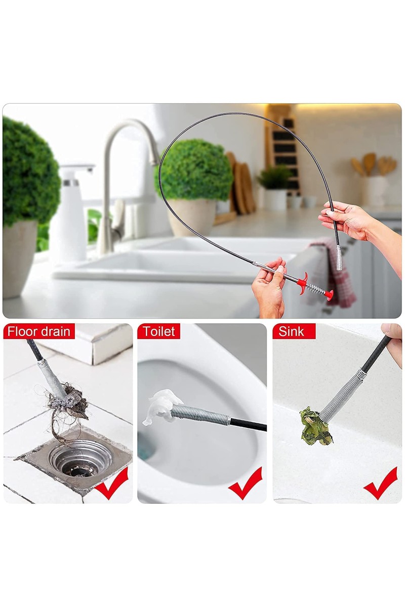 Drain Snake Clog Remover Tool | Flexible Grabber Pickup Cleaning Tool for Sink, Bathroom, Kitchen, Wash Basin & Pipe Drain Blockage Removal | Spring Wire Drain Cleaner (Pack of 1)