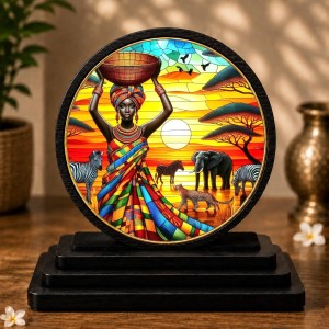 Car Dashboard Wooden African Tribal Art Showpiece | 4 X 4.5 Inch Sublimation Printed Decorative Stand | 4 Mm MDF | Home Decor | Made in India (F33383)