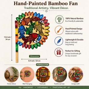 Handmade Bamboo Hand Fan (Hatpakha) – Traditional Hand-Painted Handheld Fan for Cool Air, Home Décor, Festivals & Puja (Multi) Handmade Bamboo Hand Fan (Hatpakha) – Traditional Hand-Painted Handheld Fan for Cool Air, Home Décor, Festivals & Puja (Multi)