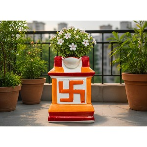 Handcrafted Ceramic Swastik Tulsi Mandir | Traditional Hindu Auspicious Symbol for Home Temple | Decorative Pooja Decor for Diwali, Navratri & Religious | Orange| Packed in a Premium Wooden Box Handcrafted Ceramic Swastik Tulsi Mandir | Traditional Hindu Auspicious Symbol for Home Temple | Decorative Pooja Decor for Diwali, Navratri & Religious | Orange| Packed in a Premium Wooden Box