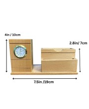 Wooden Pen Stand with Analog Clock & Business Card Holder | Multipurpose Desk Organizer for Office Table | Pen Pencil Holder | Wooden Stationery Organizer for Home & Office