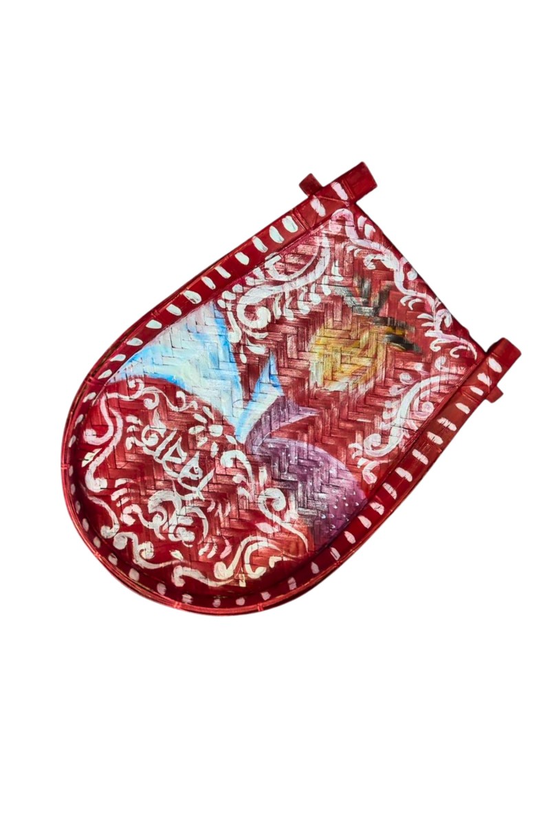 Handicrafts Bamboo Kulo Tray â€“ Handmade & Hand-Painted Soop/Kulo Basket with Traditional Art Design | DecorativeTray for Puja, Wedding Rituals, Home DÃ©cor, Storage & Gifting (Subha Bibaha)
