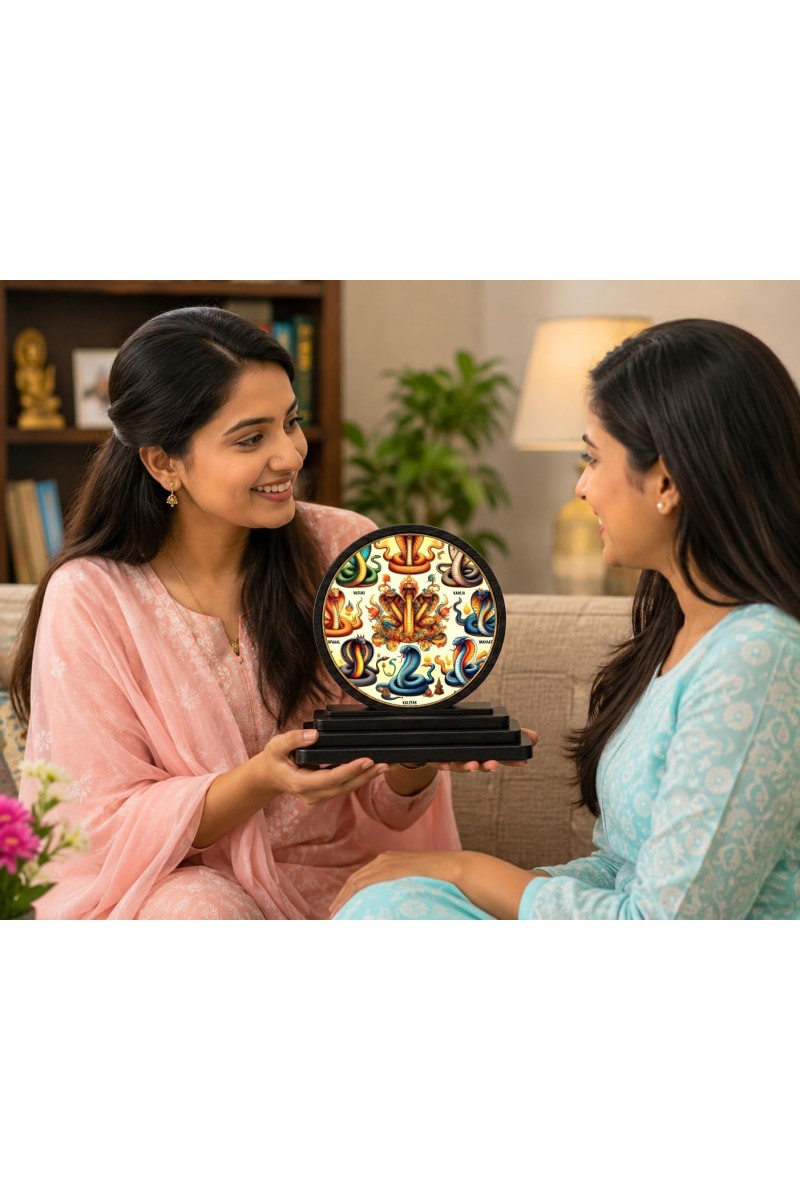 Car Dashboard Wooden Ashta Nagas Showpiece | 4 X 4.5 Inch Sublimation Printed Decorative Stand | 4 Mm MDF | Home Decor | Made in India (F33586)