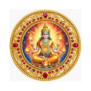 Agni Dev Fridge Magnet Wooden | Glossy Sublimation Print | 4x4 Inch | Strong Magnet Back | Decorative Magnet for Fridge, Almirah & Temple Decor (F23750)