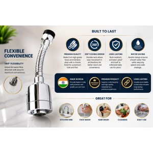 Turbo Flex 360° Flexible Faucet Sprayer Water Extender for Kitchen & Bathroom Tap, Stainless Steel Chrome Finish, Dual Spray Mode, Swivel Aerator Nozzle, Water Saving Faucet Attachment, Silver Turbo Flex 360° Flexible Faucet Sprayer Water Extender for Kitchen & Bathroom Tap, Stainless Steel Chrome Finish, Dual Spray Mode, Swivel Aerator Nozzle, Water Saving Faucet Attachment, Silver