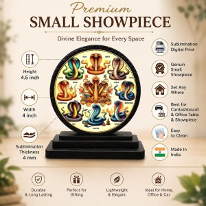 Car Dashboard Wooden Ashta Nagas Showpiece | 4 X 4.5 Inch Sublimation Printed Decorative Stand | 4 Mm MDF | Home Decor | Made in India (F33586)