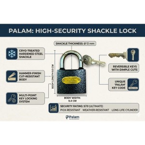 Heavy Duty Metal Padlock with 3 Keys | Durable Security Lock for Doors, Gates, Cabinets, Lockers, Luggage & Storage | Anti-Rust Iron Padlock (Pack of 1)