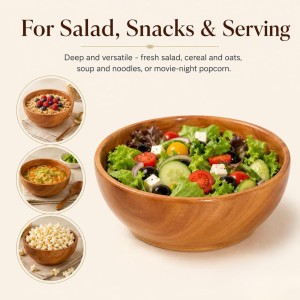 Wooden Bowl for Serving Snacks, Dry Fruits & Salad | Handmade Natural Wood Bowl | Multipurpose Round Serving Bowl for Kitchen, Dining, Fruit, Dessert & Home Decor