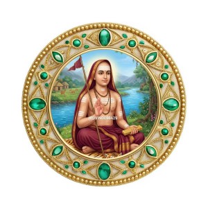 Adi Shankaracharya Fridge Magnet Wooden | Glossy Sublimation Print | 4x4 Inch | Strong Magnet Back | Decorative Magnet for Fridge, Almirah & Temple Decor (F23720)