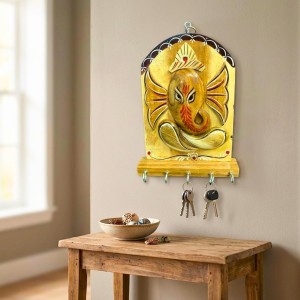 Wooden Ganesha Key Holder for Wall with 5 Metal Hooks | Handcrafted Wooden Ganesh Key Stand & Key Hanger | Decorative Wall Mounted Key Organizer for Home Entrance, Living Room & Office Wooden Ganesha Key Holder for Wall with 5 Metal Hooks | Handcrafted Wooden Ganesh Key Stand & Key Hanger | Decorative Wall Mounted Key Organizer for Home Entrance, Living Room & Office