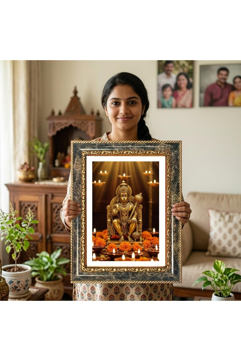 Lord Hanuman Decorative Photo Frame With White Mount | Premium Wall & Tabletop Picture Frame | Home, Office & Temple Decoration | 10x14 Inch (Pack Of 1) (F33227)