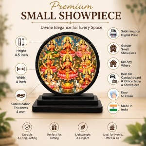 Car Dashboard Wooden Ashta Lakshmi Showpiece | 4 X 4.5 Inch Sublimation Printed Decorative Stand | 4 Mm MDF | Home Decor | Made in India (F33350)