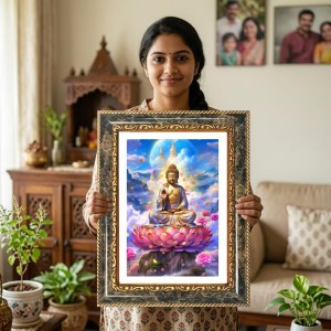 (Durga Parivar) And Lord Shiva Decorative Photo Frame With White Mount | Premium Wall & Tabletop Picture Frame | Home, Office & Temple Decoration | 12x16 Inch (Pack Of 1) (F31221)