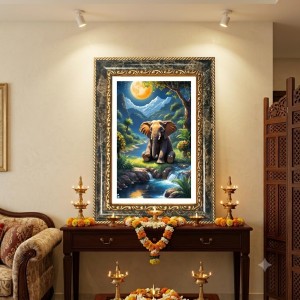 Baby Elephant Digital Pinting Decorative Photo Frame With White Mount | Premium Wall & Tabletop Picture Frame | Home, Office & Temple Decoration | 10x14 Inch (Pack Of 1) (F31519)
