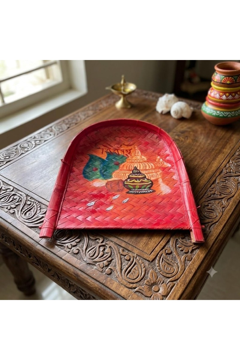 Handicrafts Bamboo Kulo Tray â€“ Handmade & Hand-Painted Bengali Bride Art Soop/Kulo Basket | Traditional Decorative Bamboo Tray for Puja, Wedding Rituals, Home DÃ©cor, Storage & Gifting (Topor)
