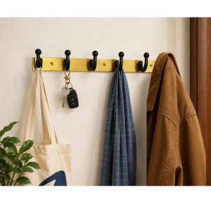 6-Hook Wall Mounted Coat Rack, Heavy Duty Metal Towel & Clothes Hanger with 3 Mounting Screws Included, Multipurpose Wall Hook for Entryway, Bathroom, Bedroom, Kitchen, Office – Black & Gold 6-Hook Wall Mounted Coat Rack, Heavy Duty Metal Towel & Clothes Hanger with 3 Mounting Screws Included, Multipurpose Wall Hook for Entryway, Bathroom, Bedroom, Kitchen, Office – Black & Gold