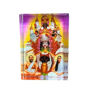 Acrylic Table Photo Stand with Dakshineswar Ma Kali, Sri Ramakrishna & Sarada Ma Image â€“ Crystal Clear Decorative Display Frame for Home Temple, Office Desk & Car Dashboard (Red)