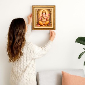 10x10 Empty Golden Photo Frame for Wall Decor | Decorative Picture Frame for Photos, Paintings & Religious Images | Classic Gold Finish | Home, Office & Gift Display
