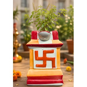 Handcrafted Ceramic Swastik Tulsi Mandir | Traditional Hindu Auspicious Symbol for Home Temple | Decorative Pooja Decor for Diwali, Navratri & Religious | Orange| Packed in a Premium Wooden Box Handcrafted Ceramic Swastik Tulsi Mandir | Traditional Hindu Auspicious Symbol for Home Temple | Decorative Pooja Decor for Diwali, Navratri & Religious | Orange| Packed in a Premium Wooden Box