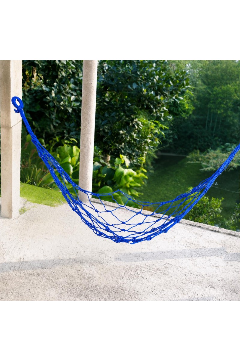 Nylon Net Hammock Swing for Adults â€“ Strong & Comfortable Hanging Jhulna for Indoor, Outdoor, Balcony, Home & Bedroom Use (Blue)