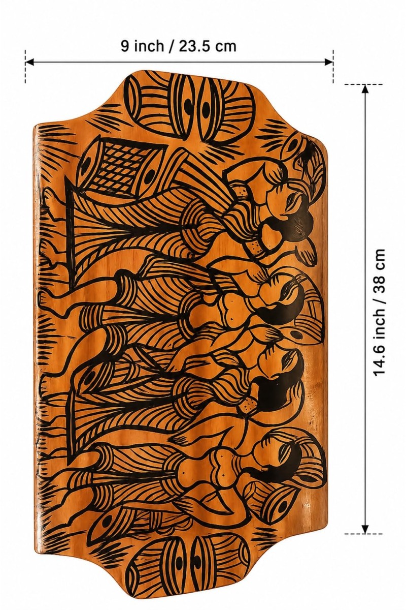 Handcrafted Wooden Serving Tray with Tribal Warli Art Design | Decorative Wooden Platter for Tea, Coffee & Snacks | Multipurpose Serving Tray for Kitchen, Dining & Home DÃ©cor | (Folk Culture Dance)