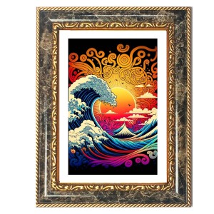 The Great Wave Off Kanagawa Decorative Photo Frame With White Mount | Premium Wall & Tabletop Picture Frame | Home, Office & Temple Decoration | 8x12 Inch (Pack Of 1) (F31624)