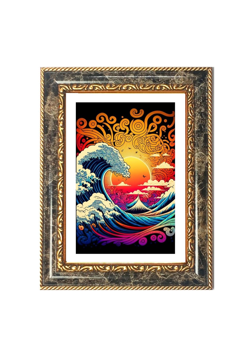The Great Wave Off Kanagawa Decorative Photo Frame With White Mount | Premium Wall & Tabletop Picture Frame | Home, Office & Temple Decoration | 8x12 Inch (Pack Of 1) (F31624)