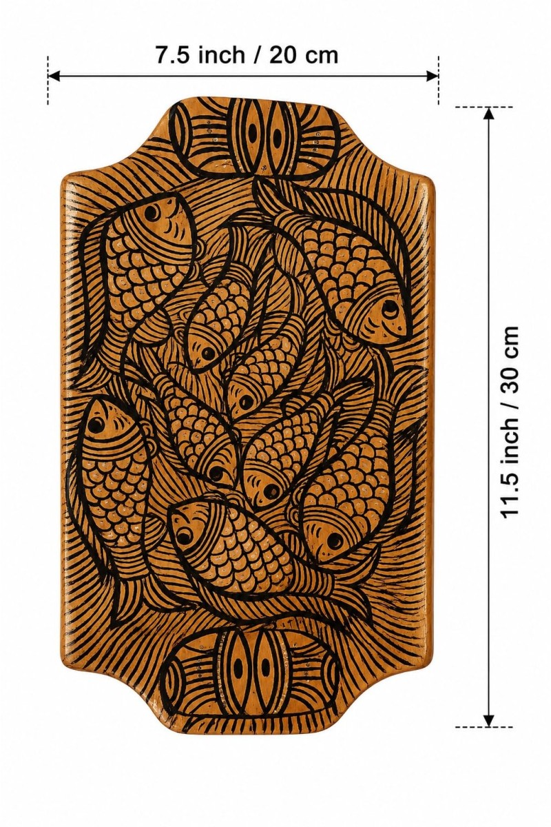 Handcrafted Wooden Serving Tray with Tribal Warli Art Design | Decorative Wooden Platter for Tea, Coffee & Snacks | Multipurpose Serving Tray for Kitchen, Dining & Home DÃ©cor |