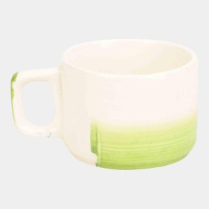 Hitech Sales 100 ml Stoneware Cup White & Green | Microwave Safe Ceramic Cup | Ideal for Daily Use