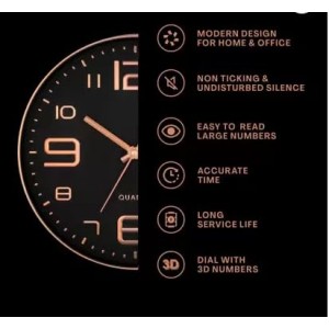Hitech Sales Modern Classic Quartz Stylish Analog 25 Cm Decorative WallClock Battery Operated Round Easy to Read for Living Room Bedroom Office Kitchen School