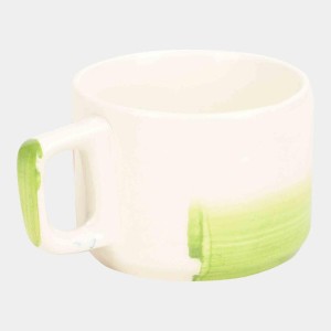 Hitech Sales 100 ml Stoneware Cup White & Green | Microwave Safe Ceramic Cup | Ideal for Daily Use