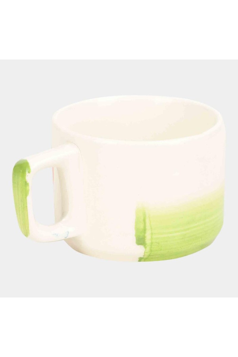 Hitech Sales 100 ml Stoneware Cup White & Green | Microwave Safe Ceramic Cup | Ideal for Daily Use