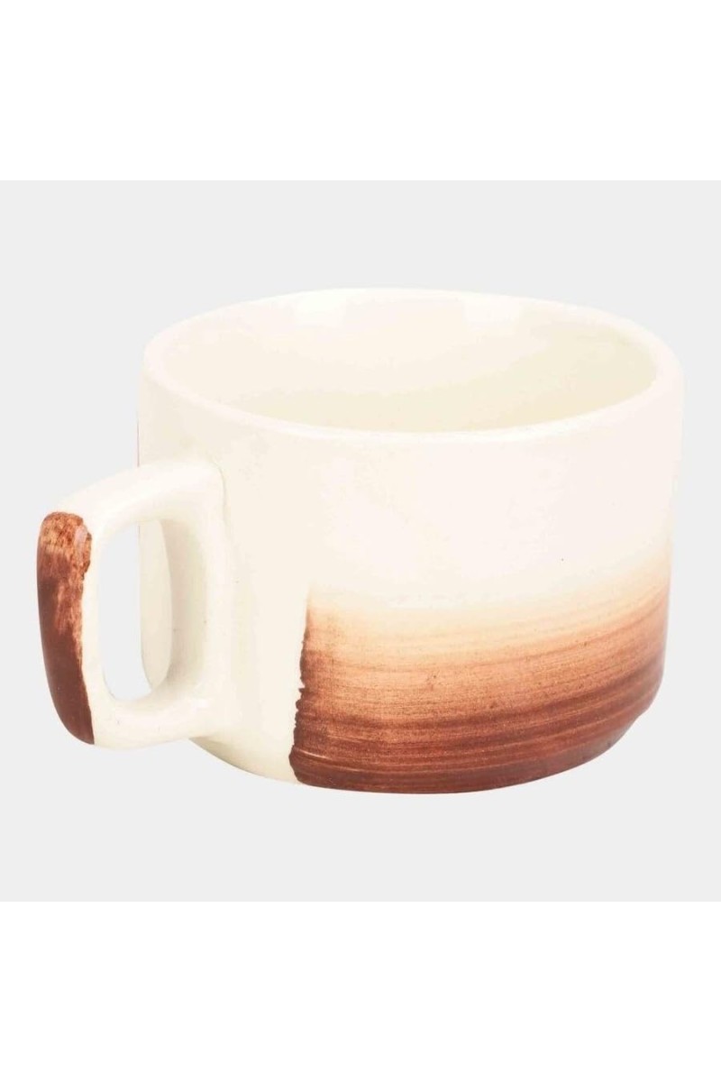 Hitech Sales 100 ml Stoneware Cup White & Brown | Microwave Safe Ceramic Cup | Ideal for Daily Use