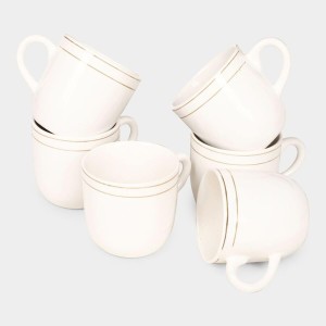HiTech Sales 120 ml Stoneware Cup Set - Set of 6 (White) | Microwave Safe & Durable | Ideal for Tea & Coffee