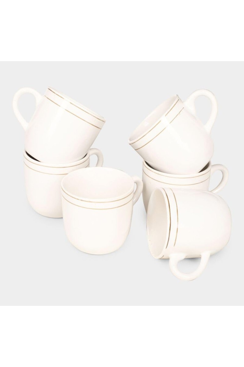 HiTech Sales 120 ml Stoneware Cup Set - Set of 6 (White) | Microwave Safe & Durable | Ideal for Tea & Coffee