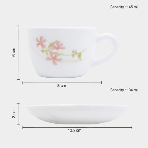 Hitech Sales 145 ml Opalware Cup & Saucer Set White | Microwave Safe Ceramic Cup | Ideal for Daily Use