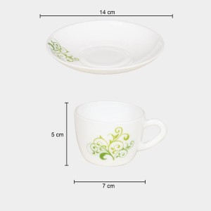 Hitech Sales 120 ml Opalware Cup & Saucer Set Green | Microwave Safe Ceramic Cup | Ideal for Daily Use
