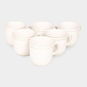 HiTech Sales 120 ml Stoneware Cup Set - Set of 6 (White) | Microwave Safe & Durable | Ideal for Tea & Coffee